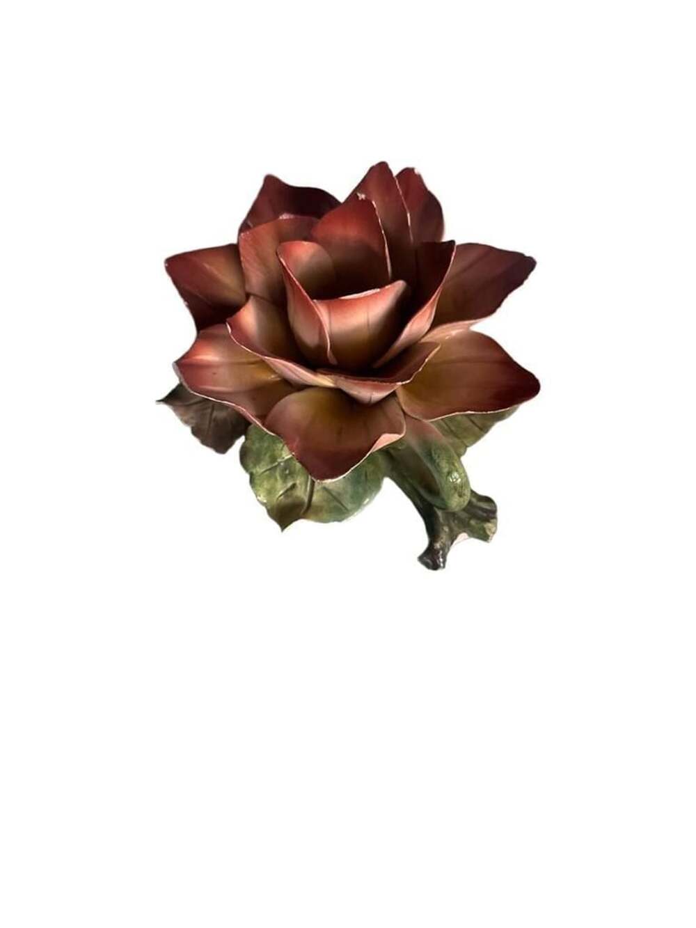Vintage Tole Peinte Metal Rose Flower Sculpture Decorative Figurine